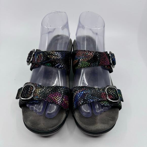 Dansko Sophie Mosaic Slide Wedge Sandals Black Leather Buckle Womens Size EU 39 - Picture 4 of 8